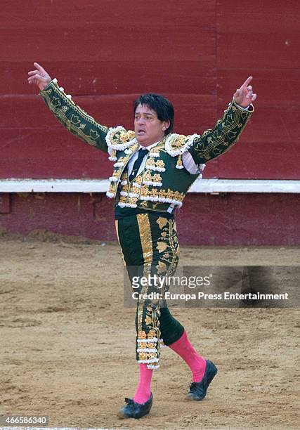 Vicente Ruiz 'El Soro' performs during the Spanish bullfighter Enrique Ponce homage to his 25 years at bullfighting at Las Fallas Festival on March...