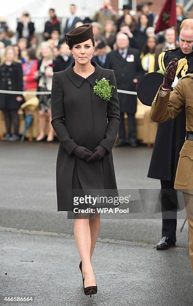 Catherine, Duchess of Cambridge attends the St Patrick's Day Parade at Mons Barracks on March 17, 2015 in Aldershot, England.