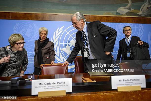 Members of the United Nations Commission of Inquiry on Syria Karen Abuzayd, Carla del Ponte, Chairman Paulo Sergio Pinheiro and Vitit Muntarbhorn...