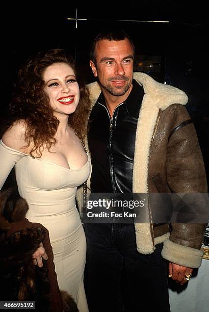 S: Francesca Dellera and Thierry Mugler attend a fashion week Party at Les Bains Douches in the 1990s in Paris, France.