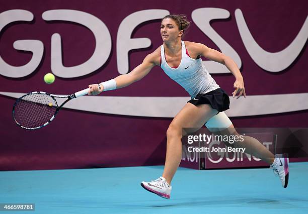 Sara Errani of Italy in action against Anastasia Pavlyuchenkova of Russia during the final of the 22nd Open GDF Suez held at the Stade de Coubertin...