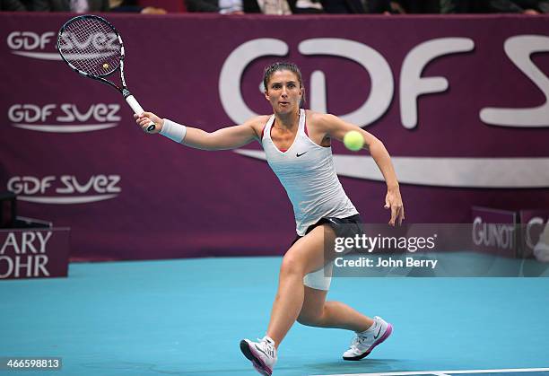 Sara Errani of Italy in action against Anastasia Pavlyuchenkova of Russia during the final of the 22nd Open GDF Suez held at the Stade de Coubertin...