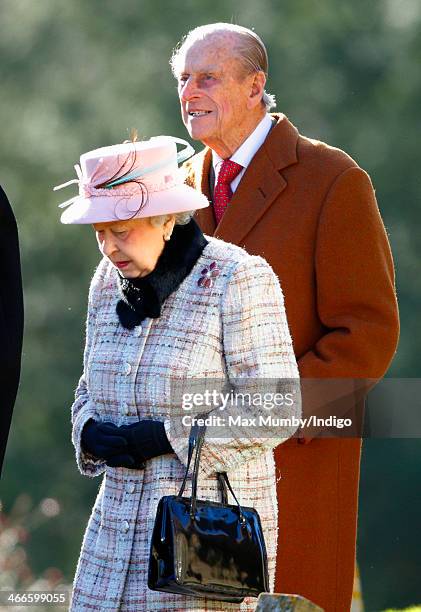 Queen Elizabeth II and Prince Philip, Duke of Edinburgh leave the church of St Peter and St Paul in West Newton, after attending Sunday service on...