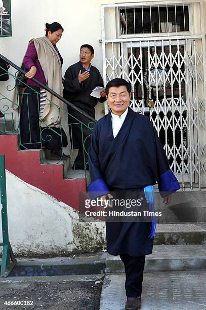 Tibetan Prime Minister in-exile, Lobsang Sangay going to attend the 9th session of the 15th Tibetan Parliament-in-Exile on March 17, 2015 in...