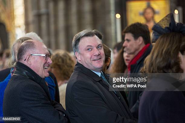British shadow chancellor Ed Balls attend a service of thanksgiving for the life and work of Lord Attenborough CBE at Westminster Abbey on March 17,...