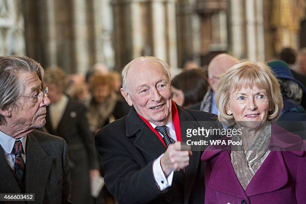 Lord and Lady Kinnock and British actor John Hurt attend a service of thanksgiving for the life and work of Lord Attenborough CBE at Westminster...