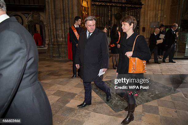 British shadow chancellor Ed Balls and his wife shadow home secretary Yvette Cooper attend a service of thanksgiving for the life and work of Lord...