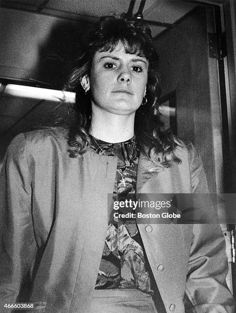 Pamela Smart enters the courtroom of the Rockingham Superior Court in Exeter, N.H. After a break for lunch on March 14, 1991. Smart is being tried on...