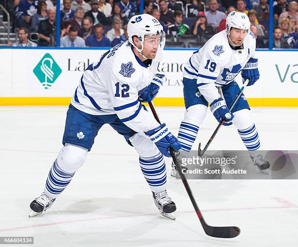 Stephane Robidas of the Toronto Maple Leafs during the first period against the Tampa Bay Lightning at the Amalie Arena on March 5, 2015 in Tampa,...