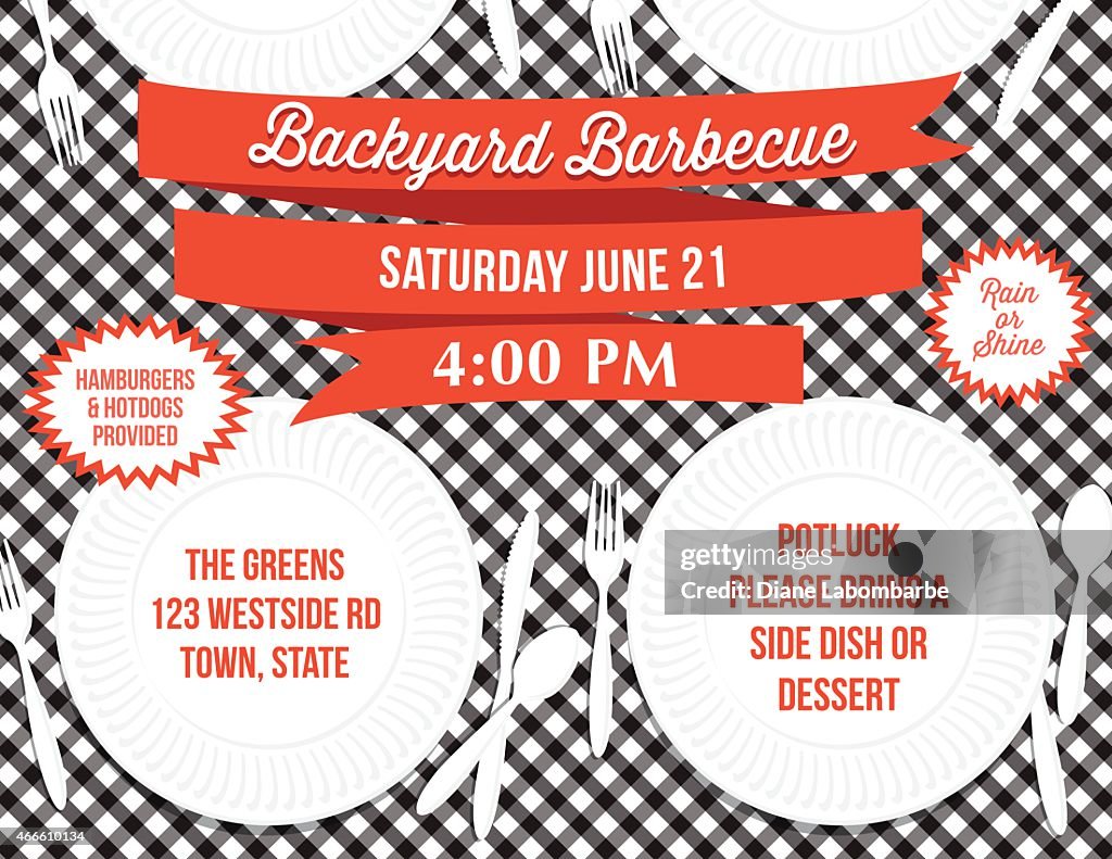 Backyard BBQ Paper Plate Picnic Table Invitation Template