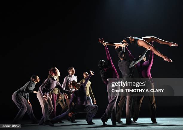 Dancers from Ailey II perform a scene from " breakthrough" during the New York season dress rehearsal before opening night at the Joyce Theater in...