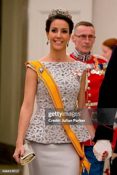Princess Marie of Denmark attends a State Banquet at Christiansborg Palace during the state visit of the King and Queen of the Netherlands on March...
