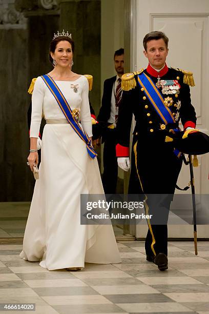 Crown Princess Mary of Denmark and Crown Prince Frederik of Denmark attend a State Banquet at Christiansborg Palace during the state visit of the...