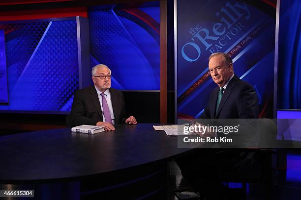 Barney Frank and Bill O'Reilly appear on "The O'Reilly Factor" on The FOX News Channel at FOX Studios on March 17, 2015 in New York City.