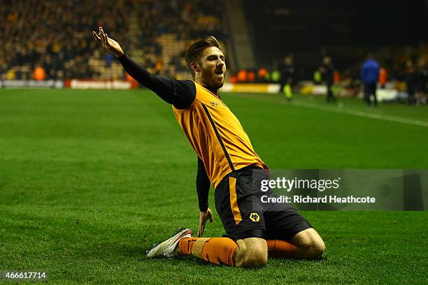 James Henry of Wolves celebrates scoring the third goal during the Sky Bet Championship match between Wolverhampton Wanderers and Sheffield Wednesday...