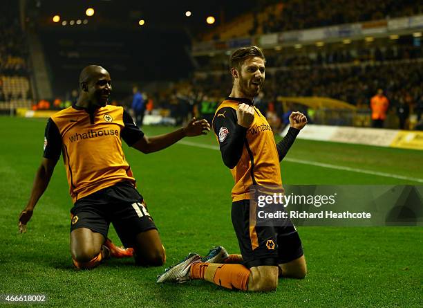 James Henry of Wolves celebrates scoring the third goal during the Sky Bet Championship match between Wolverhampton Wanderers and Sheffield Wednesday...