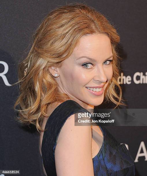 Singer Kylie Minogue arrives at BVLGARI And Save The Children STOP. THINK. GIVE. Pre-Oscar Event at Spago on February 17, 2015 in Beverly Hills,...