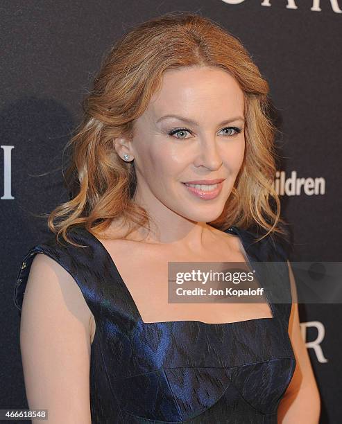 Singer Kylie Minogue arrives at BVLGARI And Save The Children STOP. THINK. GIVE. Pre-Oscar Event at Spago on February 17, 2015 in Beverly Hills,...