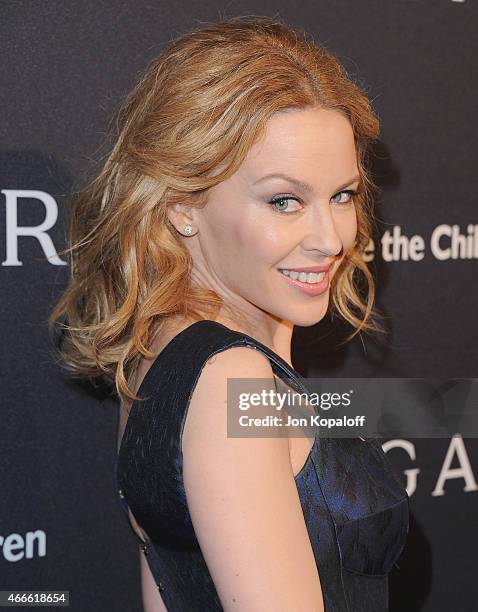 Singer Kylie Minogue arrives at BVLGARI And Save The Children STOP. THINK. GIVE. Pre-Oscar Event at Spago on February 17, 2015 in Beverly Hills,...