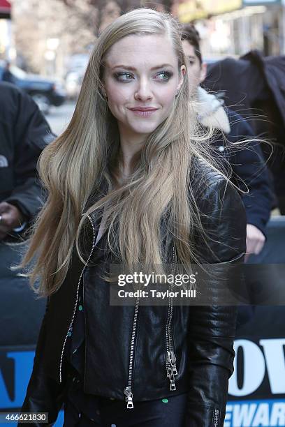 Actress Amanda Seyfried visits "The Daily Show with Jon Stewart" at TDS Studios on March 17, 2015 in New York City.