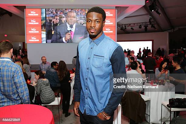 Professional football player A. J. Green celebrates the Super Bowl at the Verizon Power House Super Bowl viewing party at Bryant Park on February 2,...