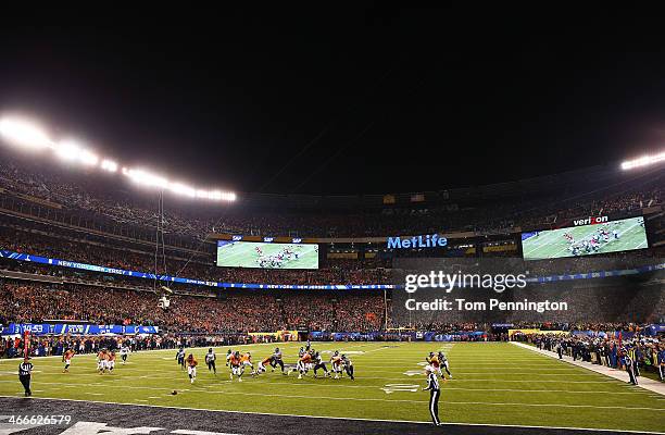 Running back Knowshon Moreno of the Denver Broncos runs toward the ball in the endzone for a safety against the Seattle Seahawks during the first...