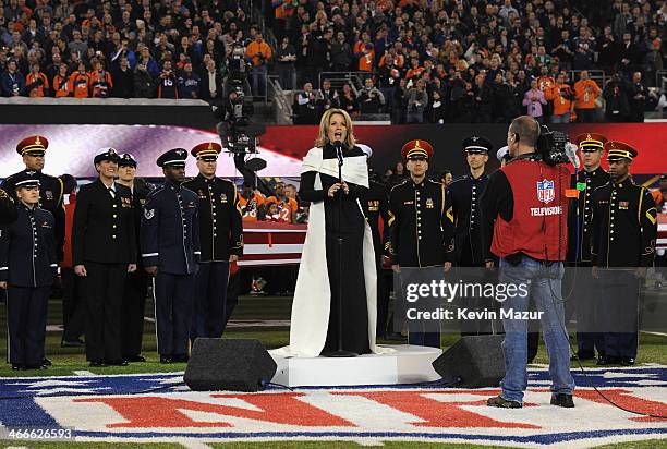 Opera singer Renee Fleming performs during the Pepsi Super Bowl XLVIII Pregame Show at MetLife Stadium on February 2, 2014 in East Rutherford, New...