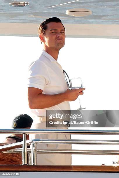 Leonardo DiCaprio is seen on the set of 'The Wolf of Wall Street' on September 24, 2012 in New York City.
