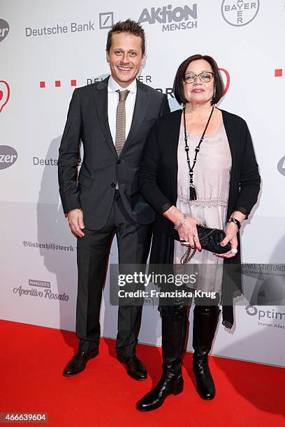 Roman Knizka and his mother Christina Knizka attend the Deutscher Hoerfilmpreis 2015 on March 17, 2015 in Berlin, Germany.