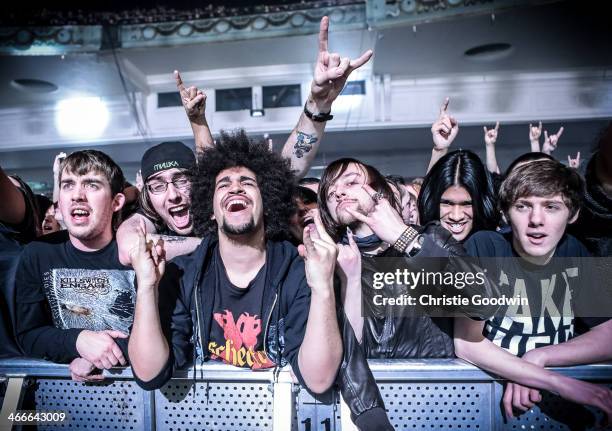 General view of heavy metal fans during the concert of Killswitch Engage and Trivium at Brixton Academy on February 2, 2014 in London, United Kingdom.