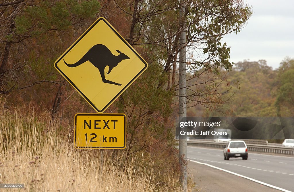Kangaroo warning sign at Ayers Rock or as its known by its aboriginal name Uluru
