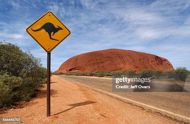 Ayres rock - Uluru, and Kangaroo warning road sign. 2002.