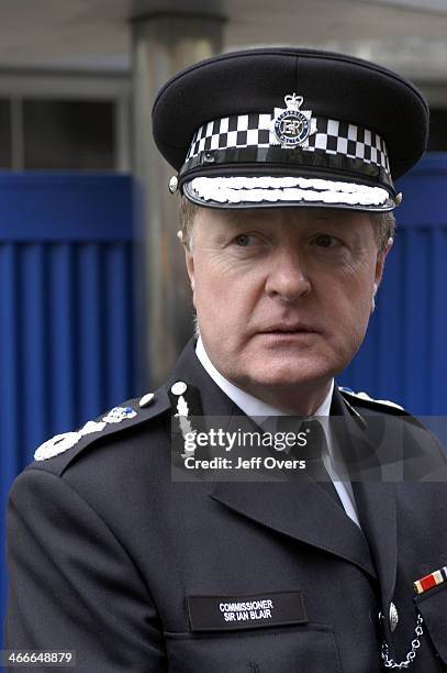 Sir Ian Blair, the new Commissioner of the Metropolitan Police, is seen here outside New Scotland Yard on his first day in office, ..