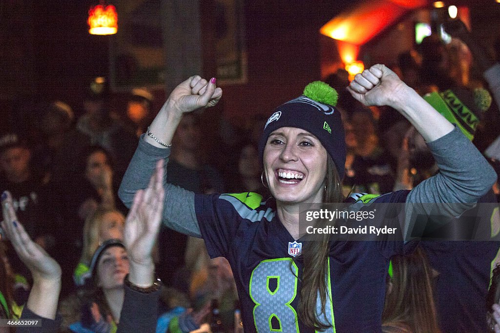 Seattle Seahawks Fans Gather To Watch The Super Bowl Against The Denver Broncos