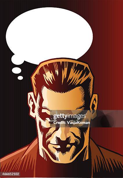 mean looking man with speech bubble - psycho graphics stock illustrations
