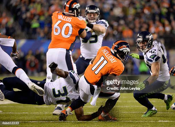 Denver Broncos wide receiver Trindon Holliday taken down on a kickoff return during the second quarter. The Denver Broncos vs the Seattle Seahawks in...