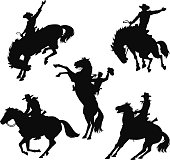 Silhouette Set of Cowboys and Horses in Wild West