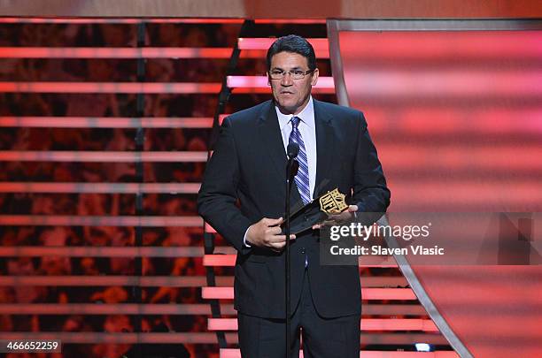 Carolina Panthers coach Ron Rivera wins Coach of the Year at the 3rd Annual NFL Honors at Radio City Music Hall on February 1, 2014 in New York City.