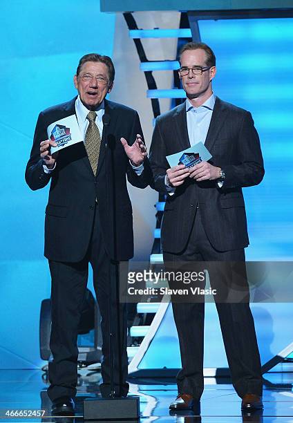 Former New York Jets quarterback Joe Namath and sportscaster Joe Buck attend the 3rd Annual NFL Honors at Radio City Music Hall on February 1, 2014...