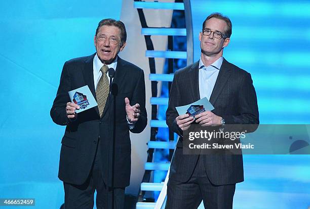 Former New York Jets quarterback Joe Namath and sportscaster Joe Buck attend the 3rd Annual NFL Honors at Radio City Music Hall on February 1, 2014...
