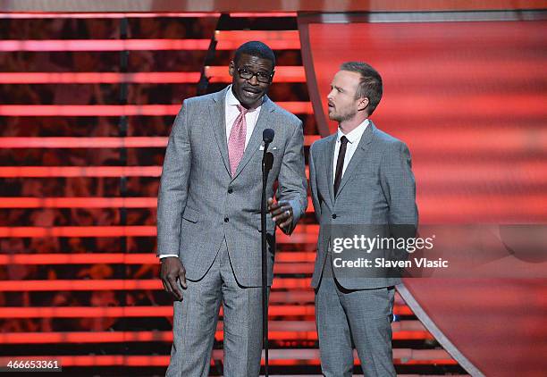 Former Dallas Cowboys wide receiver Michael Irvin and actor Aaron Paul attend the 3rd Annual NFL Honors at Radio City Music Hall on February 1, 2014...