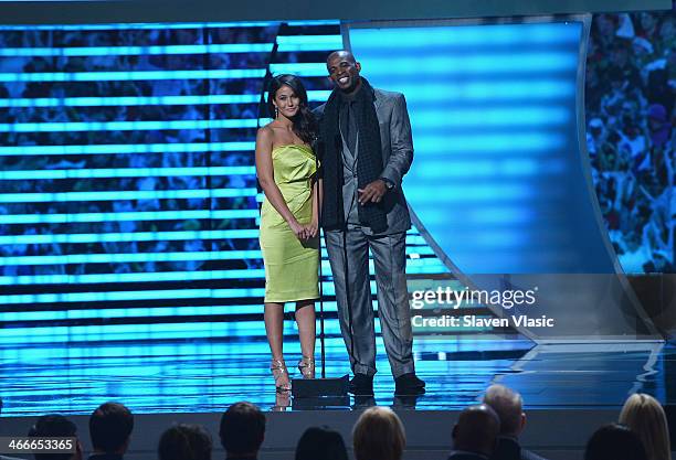 Actress Emmanuelle Chriqui and Deion Sanders attend the 3rd Annual NFL Honors at Radio City Music Hall on February 1, 2014 in New York City.
