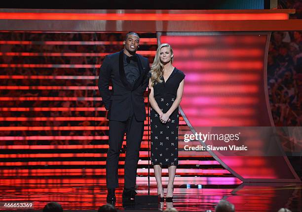 Carolina Panthers quarterback Cam Newton and actress Brooklyn Decker attend the 3rd Annual NFL Honors at Radio City Music Hall on February 1, 2014 in...