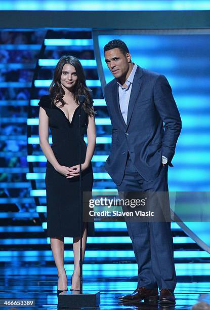Actress Emily Ratajkowski and former Kansas City Chiefs tight end Tony Gonzalez attend the 3rd Annual NFL Honors at Radio City Music Hall on February...