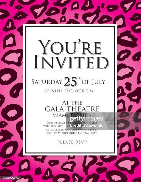generic pink leopard skin animal print invitation design template - pink leopard stock illustrations