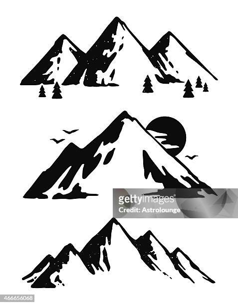 stockillustraties, clipart, cartoons en iconen met three black and white mountain images - berg