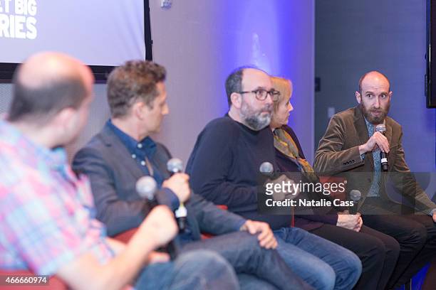 Brian Stelter, Alex Winter, Marc Schiller, Lyn Ulbricht and Andy Greenberg attend EPIX's Deep Web Panel and Reception during the 2015 SXSW Music,...