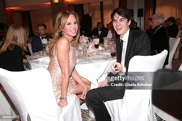 Rosalie van Breemen and her son Alain-Fabien Delon during the PEOPLE Magazine Germany launch party at Waldorf Astoria on March 17, 2015 in Berlin,...