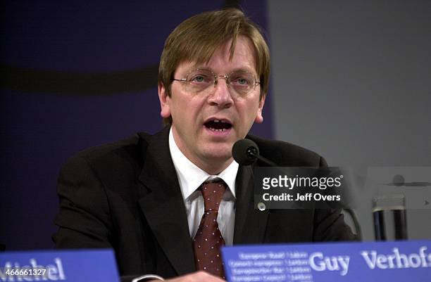 Guy Verhofstadt - Belgium PM Prime Minister at the European Commissioners meeting in Brussels.