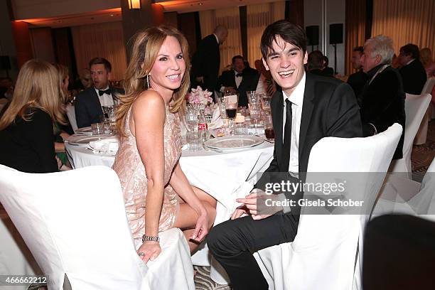 Rosalie van Breemen and her son Alain-Fabien Delon during the PEOPLE Magazine Germany launch party at Waldorf Astoria on March 17, 2015 in Berlin,...